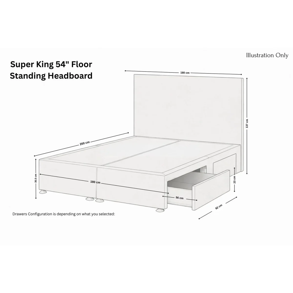 Sloomy Kansas Slate Naples Divan Bed Base 2 Drawers Same Side 54 Inch Floor Standing Headboard - Slate / 1500mm – image 3