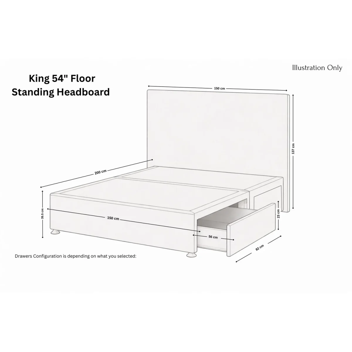 Sloomy Kansas Slate Naples Divan Bed Base 2 Drawers Same Side 54 Inch Floor Standing Headboard - Slate / 1500mm – image 4