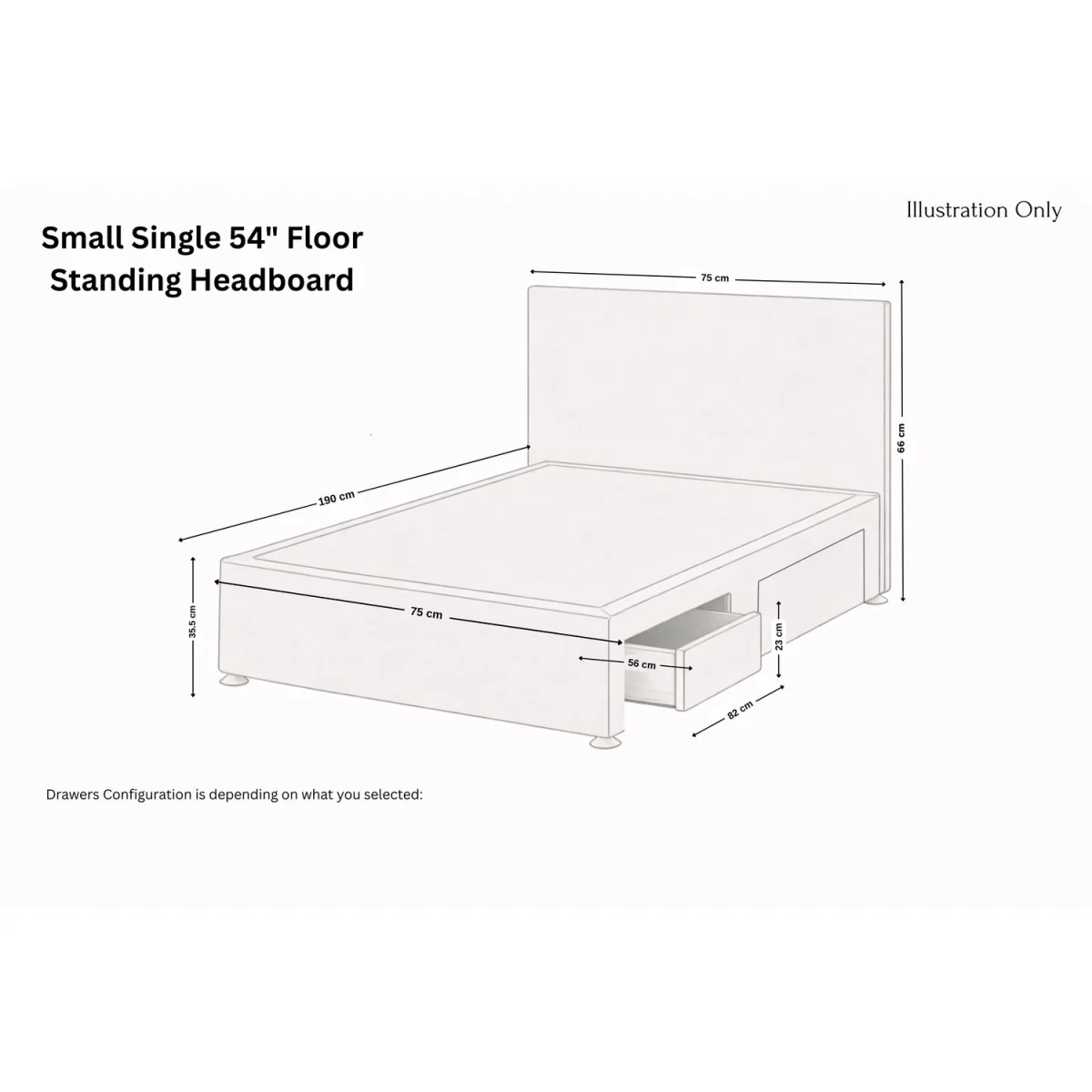 Sloomy Kansas Slate Naples Divan Bed Base 2 Drawers Same Side 54 Inch Floor Standing Headboard - Slate / 1500mm – image 6