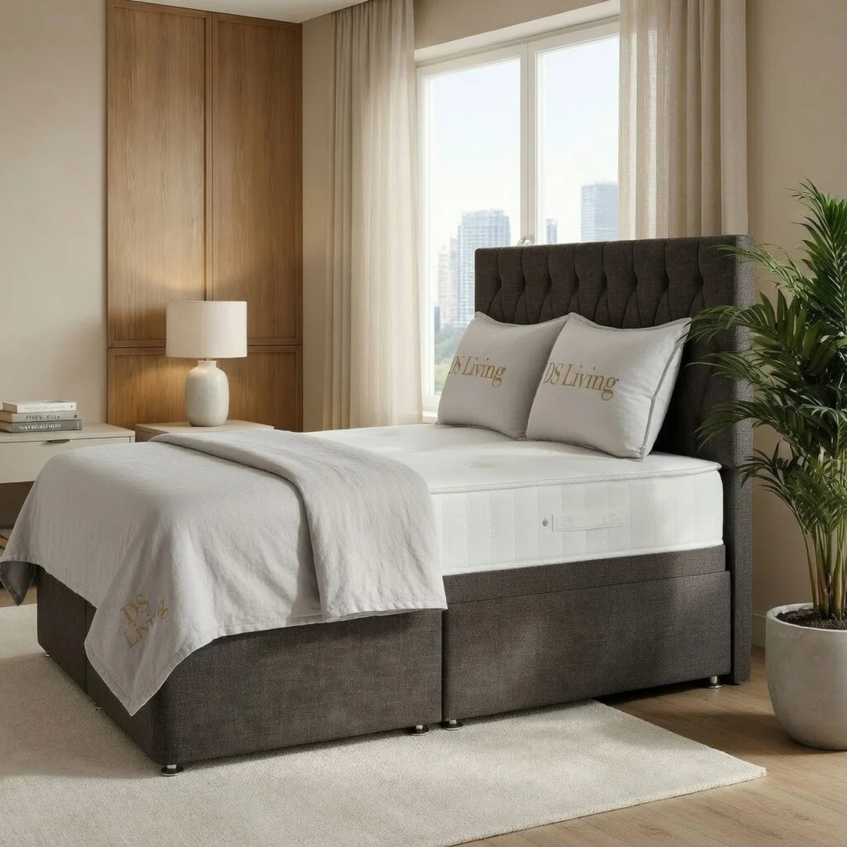Diamond Denim Divan Bed - Divan Bed Frame - Grey / Double / 1370mm – image 1