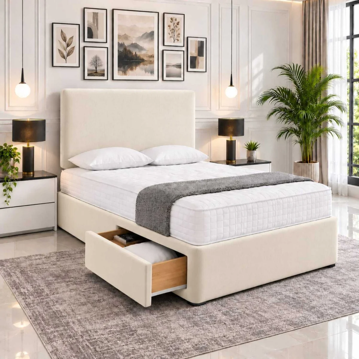 Velmora Upholstered Divan Bed With Storage Drawer With Headboard - Silver / King – image 2