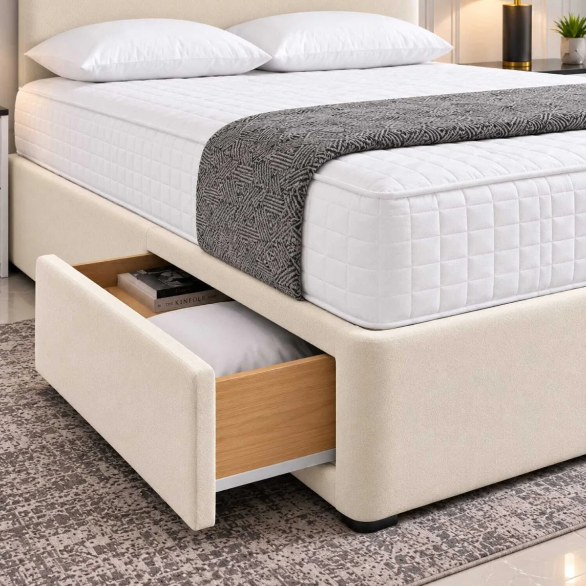 Velmora Upholstered Divan Bed With Storage Drawer With Headboard - Silver / King – image 4