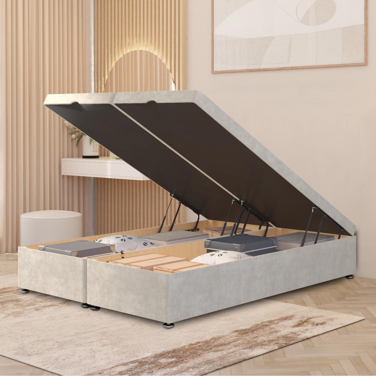 Ottoman Divan Bed Frame End Opening Gas Lift Plush Velvet - Silver / Small Double