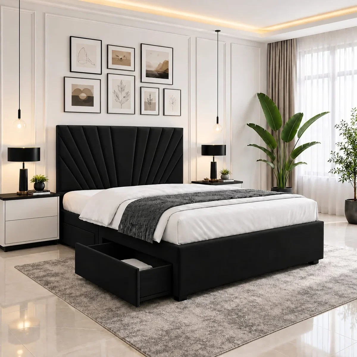 Velmora Luxury Upholstered Divan Bed With Tall Headboard And Mattress - Black / Single – image 1