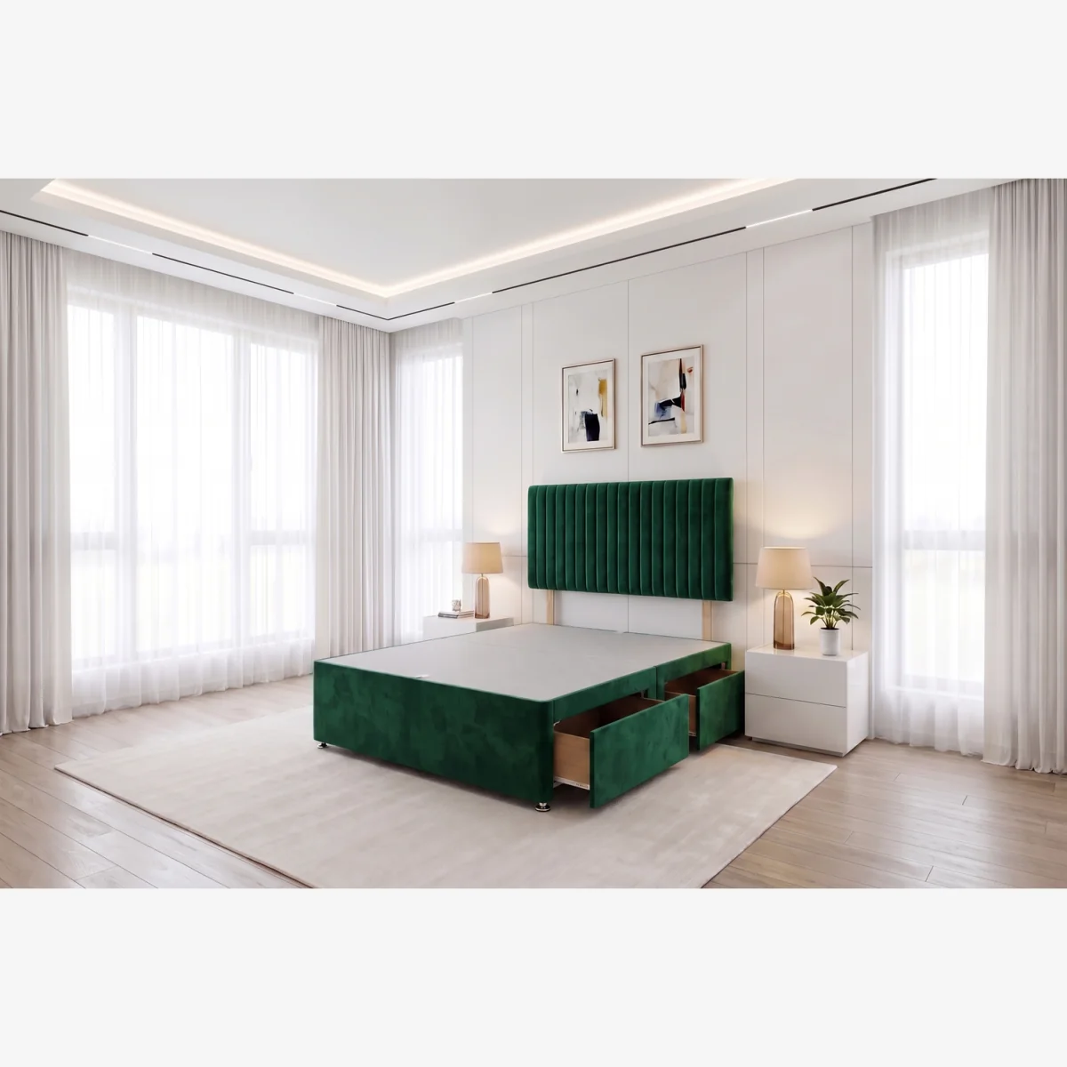 Emily Emerald Plush 6FT Divan Bed Base with 2 Drawers & Headboard - Super King - Emerald / King – image 1