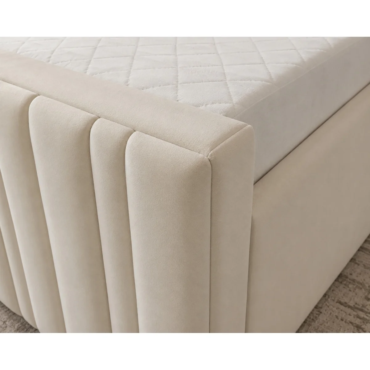 Modern Luxury Luxe Line Whisper Wing Divan Ottoman Storage Bed Plush Velvet Cream - Cream / Superking – image 4