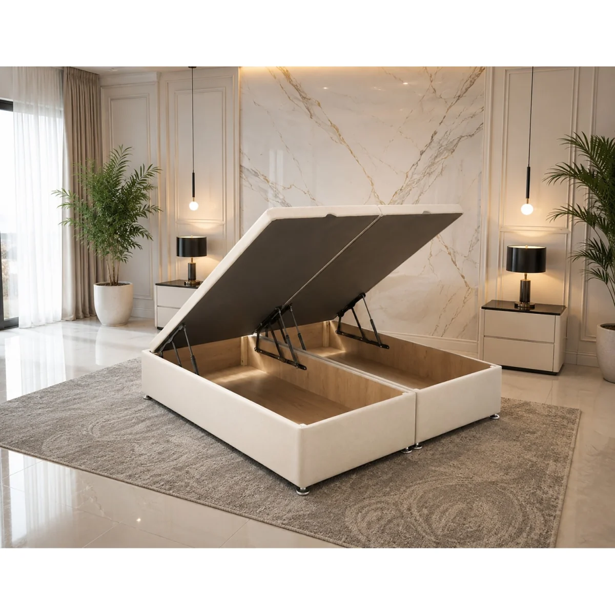 Modern Luxury Luxe Line Whisper Wing Divan Ottoman Storage Bed Plush Velvet Cream - Cream / Superking – image 7