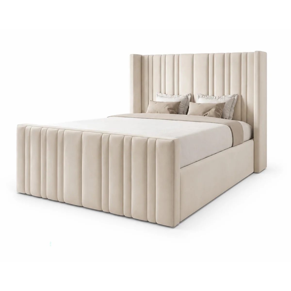 Modern Luxury Luxe Line Whisper Wing Divan Ottoman Storage Bed Plush Velvet Cream - Cream / Superking – image 9