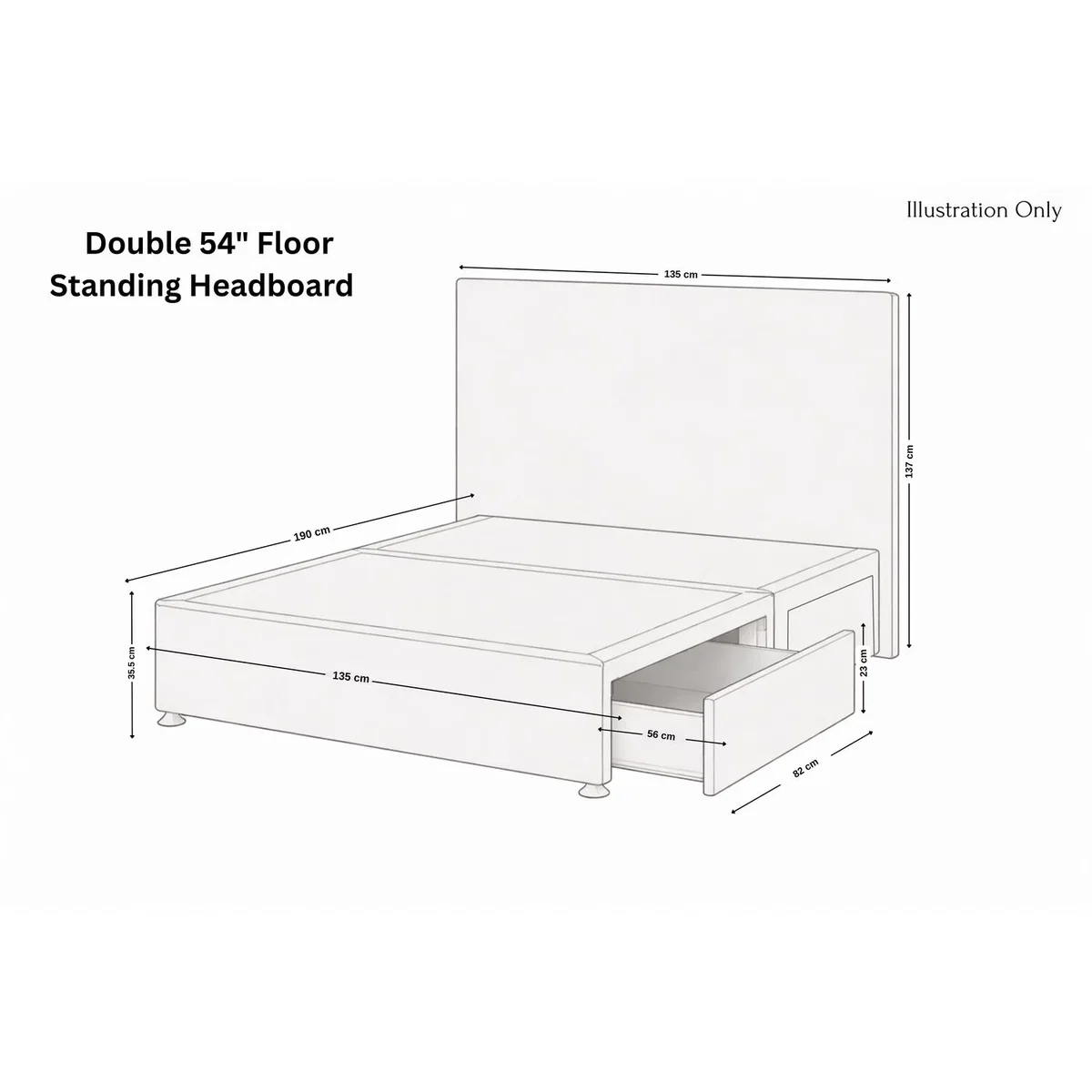 Sloomy Kansas Steel Plush Divan Bed Base 2 Drawers Foot-End 54 Inch Floor Standing Headboard - Steel / 1350mm – image 5