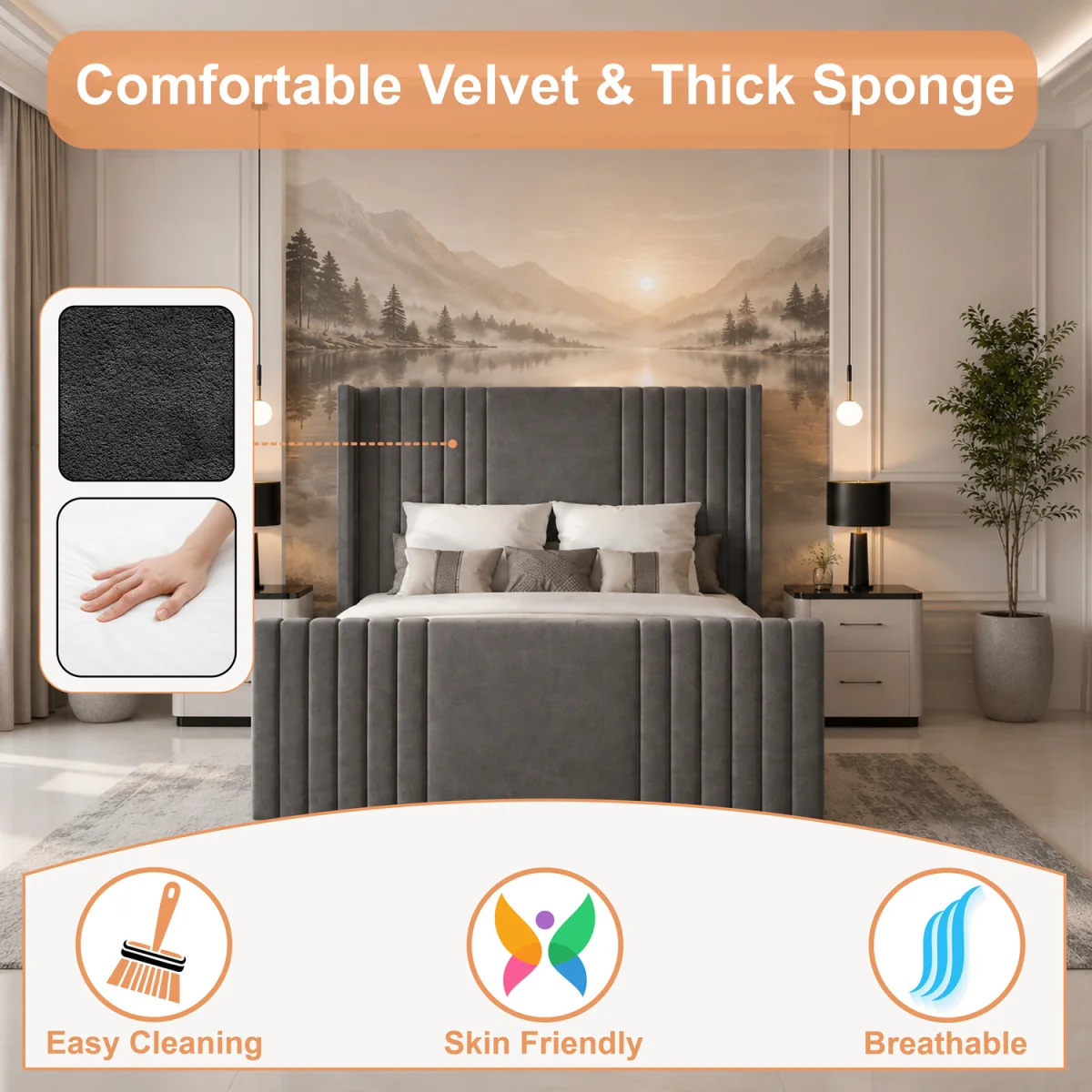 Luxury Divan Bed set with mattress & headboard - Dark Grey / 150cm – image 5