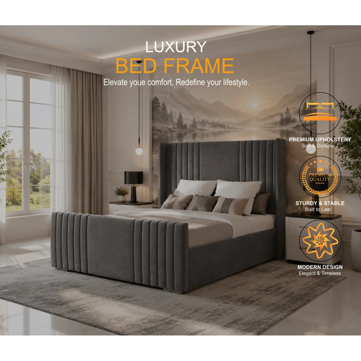Luxury Divan Bed set with mattress & headboard - Dark Grey / 150cm – image 6