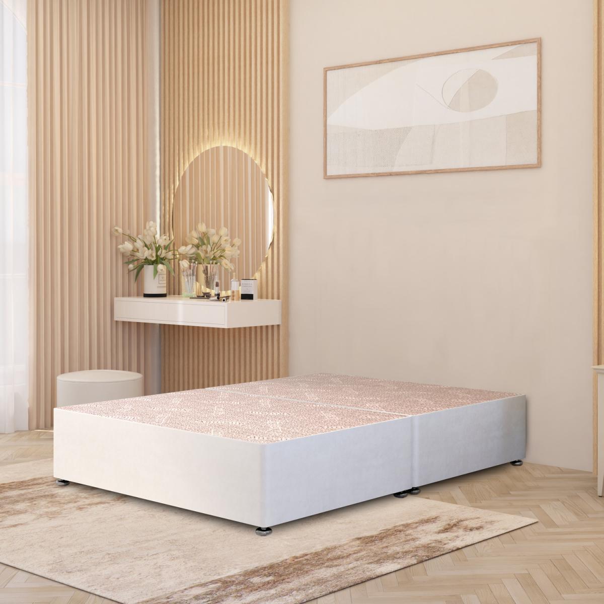 Divan Bed Base Plush Velvet Solid Platform Top with Draw Options - White / King / No Drawers