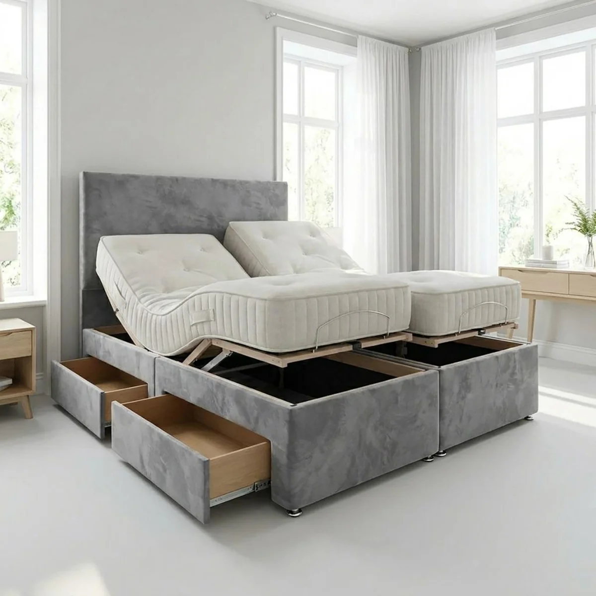 Heavy Duty Mobility Electric Adjustable Bed with Headboard And Mattress - Grey / 150cm