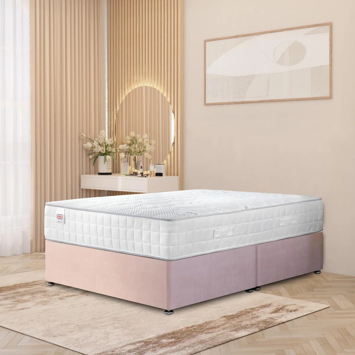 Plush Velvet Divan Bed with Memory Foam Pocket Spring Mattress - Pink / 0 / Small Single