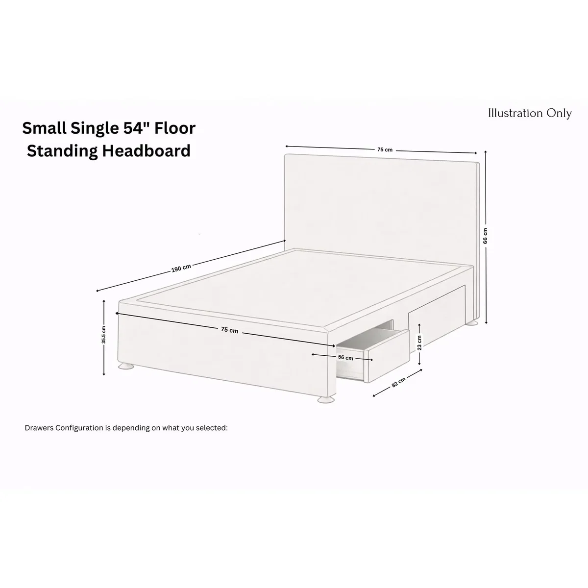 Sloomy Kansas Cream Plush Divan Bed Base 2 Drawers Same Side 54 Inch Floor Standing Headboard - Cream / 1200mm – image 6