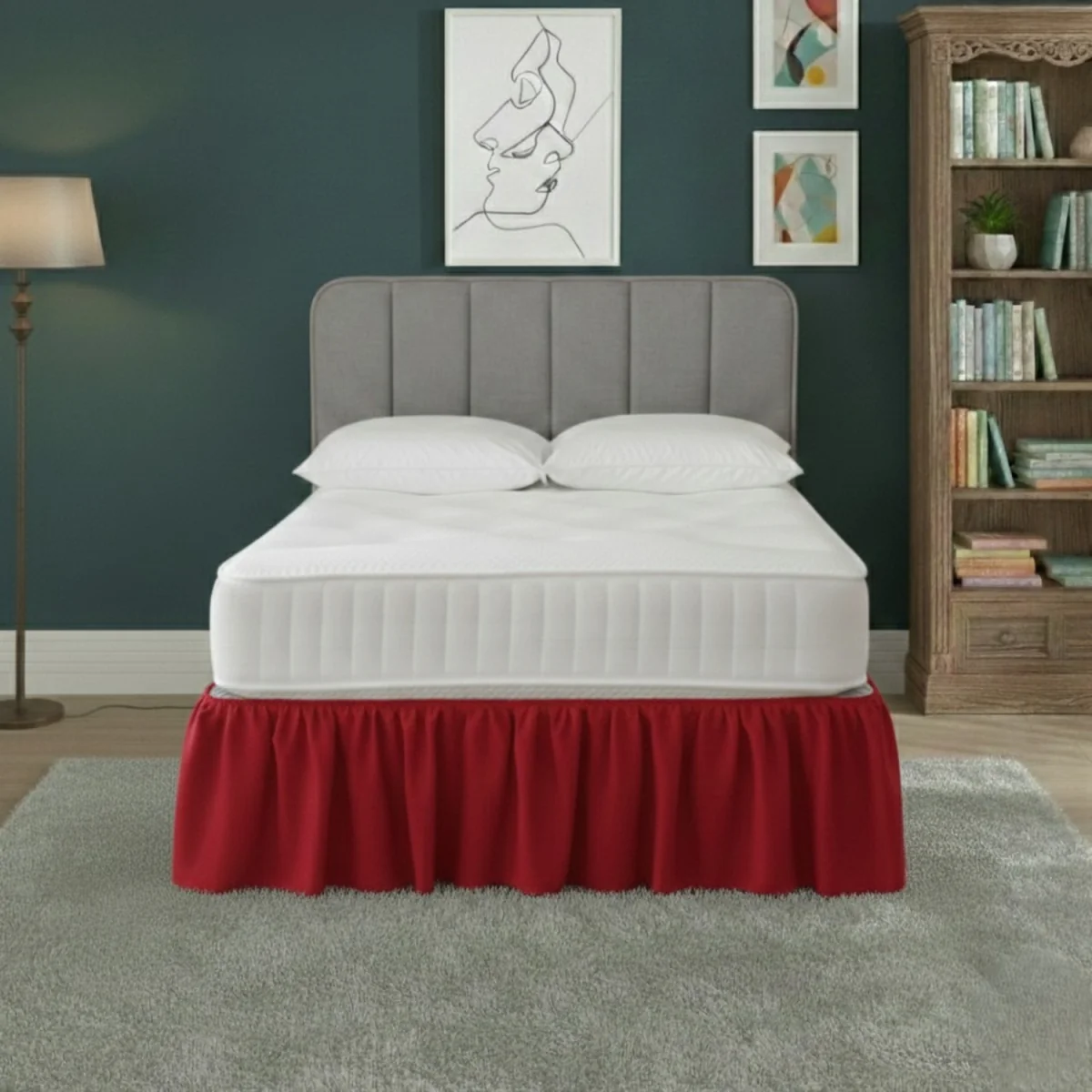 Base Valance Polycotton Sheet for Divan Beds Easy Care Bed Base Cover - Red / Single – image 1