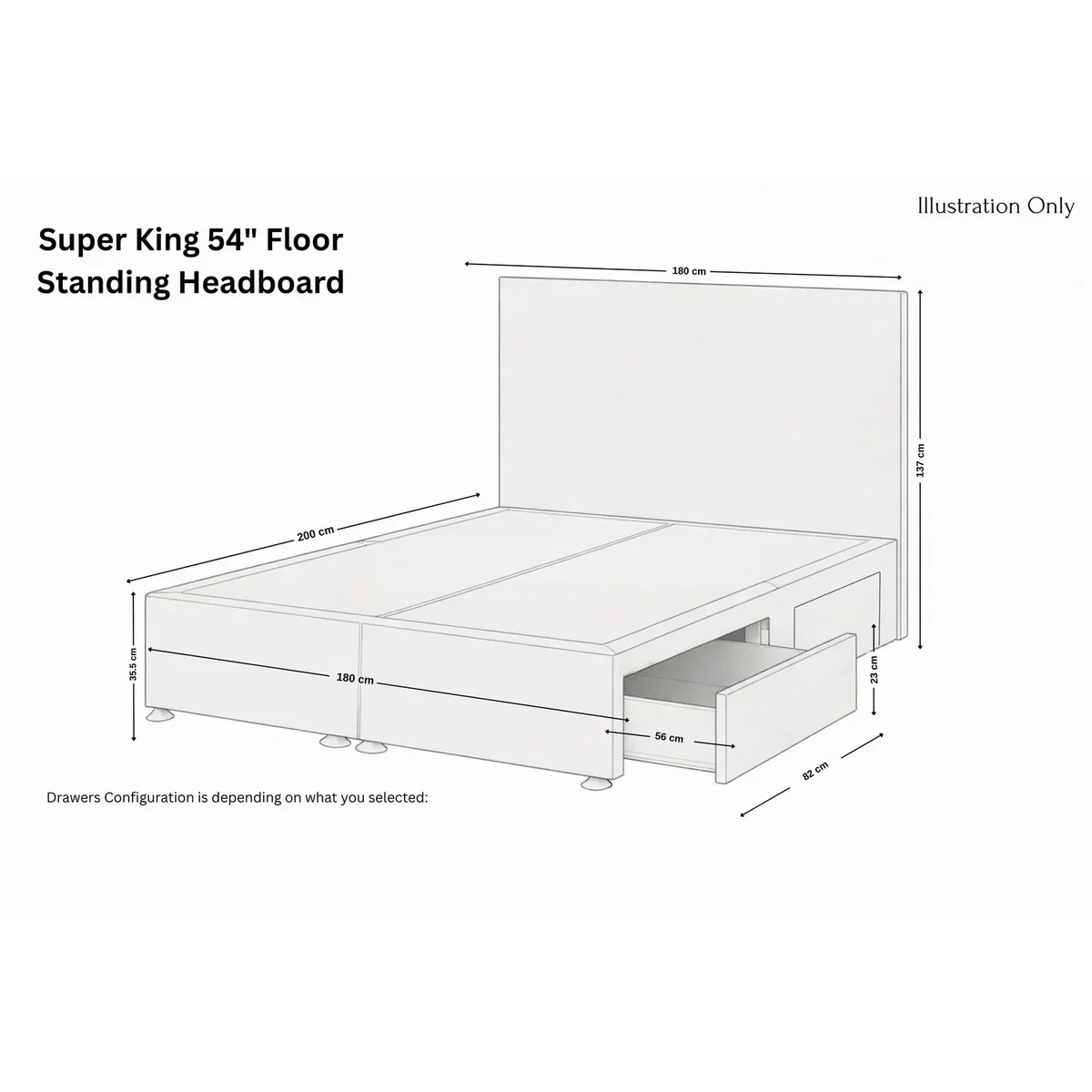 Sloomy Kansas Latte Dumfries Divan Bed Base 2 Drawers Same Side 54 Inch Floor Standing Headboard - Latte / 1800mm – image 3