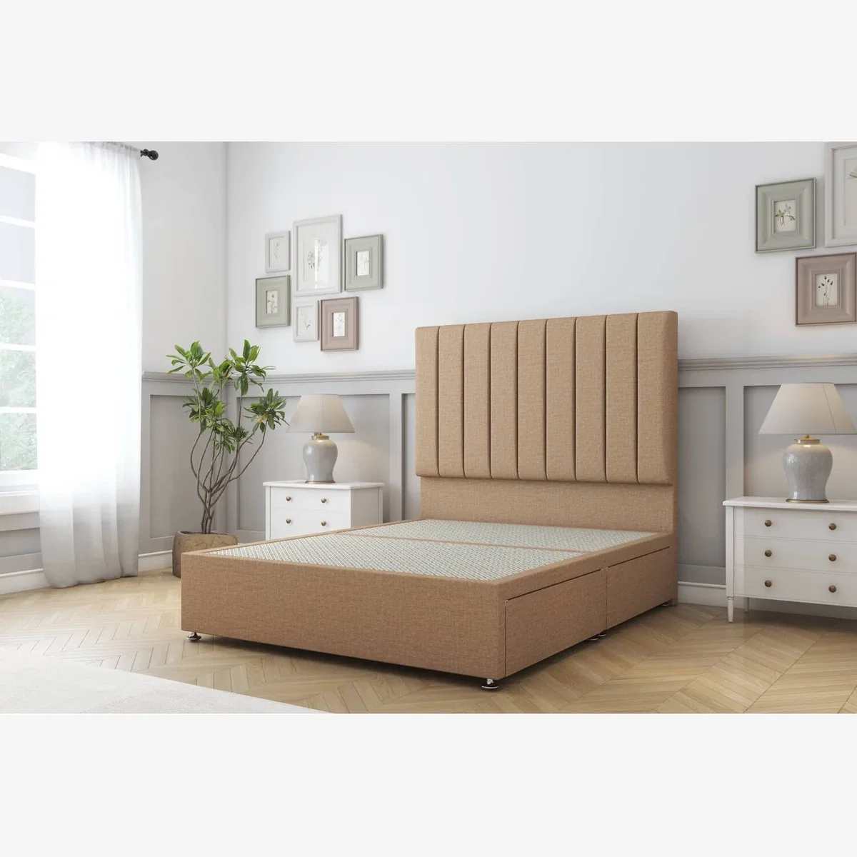 Sloomy Kansas Latte Dumfries Divan Bed Base 2 Drawers Same Side 54 Inch Floor Standing Headboard - Latte / 1800mm – image 1