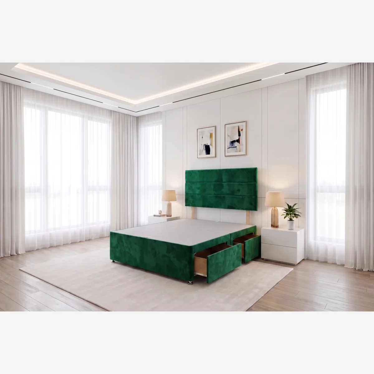 York Emerald Plush 3FT Divan Bed Base With 2 Drawers – image 1