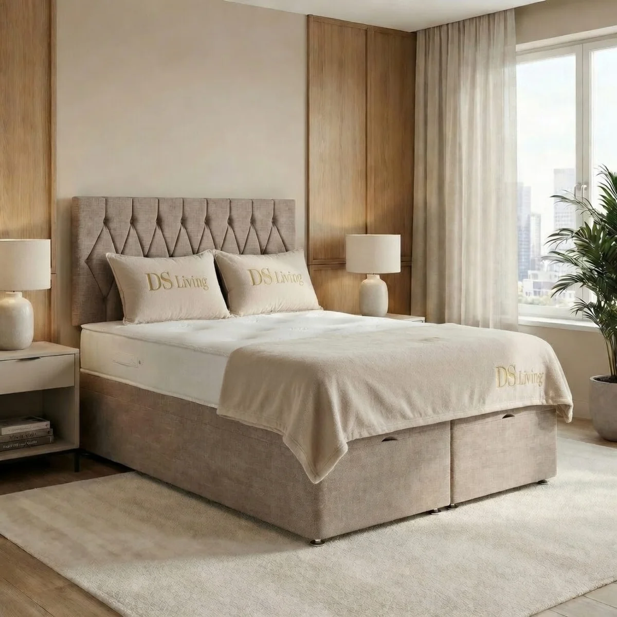 Diamond Divan Bed - Beige / King