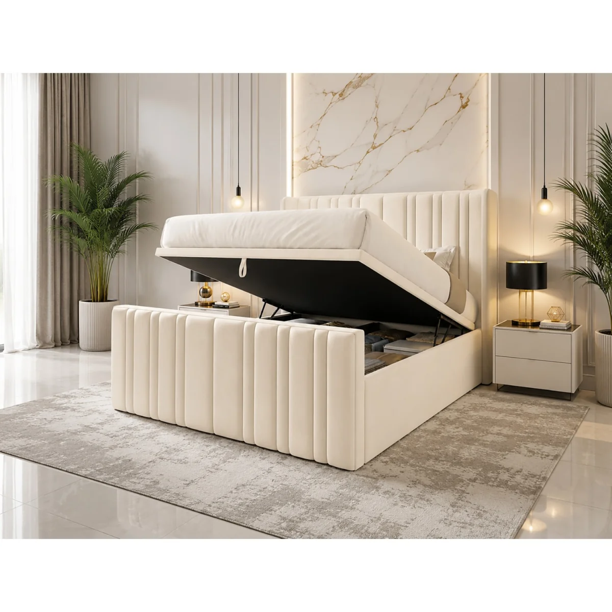 Modern Luxury Luxe Line Whisper Wing Divan Ottoman Storage Bed Plush Velvet Black - Black / King – image 6