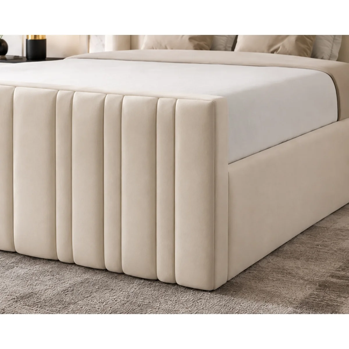 Modern Luxury Luxe Line Whisper Wing Divan Ottoman Storage Bed Plush Velvet Black - Black / King – image 8