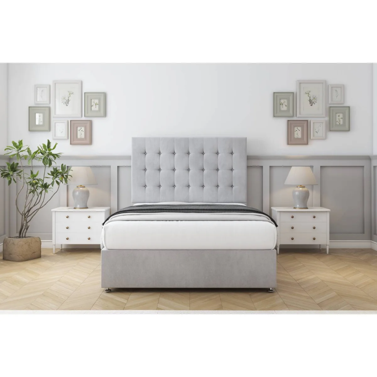 Alabama Silver Naples Divan Bed Base 2 Drawers Same Side - 54 Inch Floor Standing Headboard - Silver / 1350mm – image 2