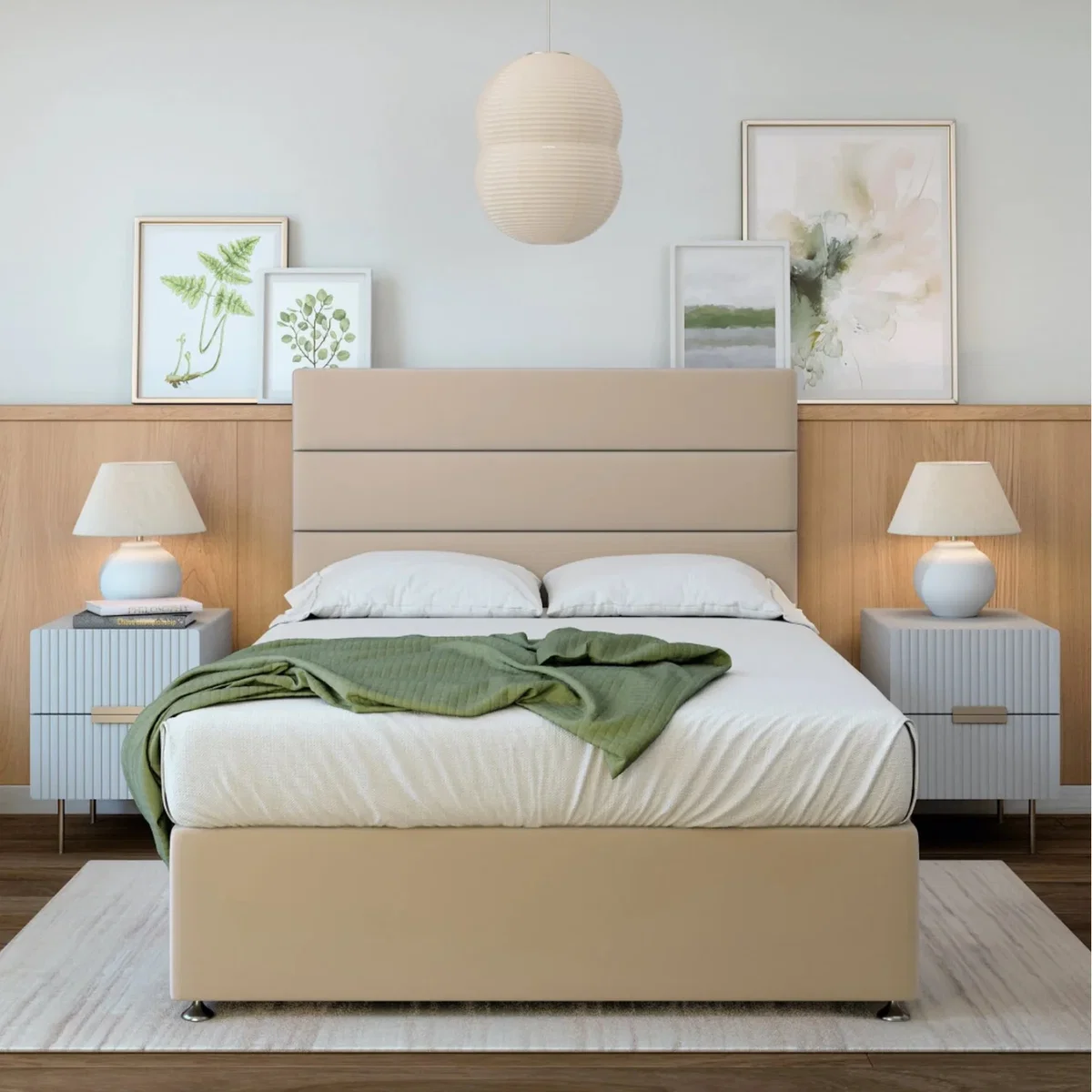 Plush Velvet Divan Base With Storage And Lined Headboard - Colour Options - Natural / Super King