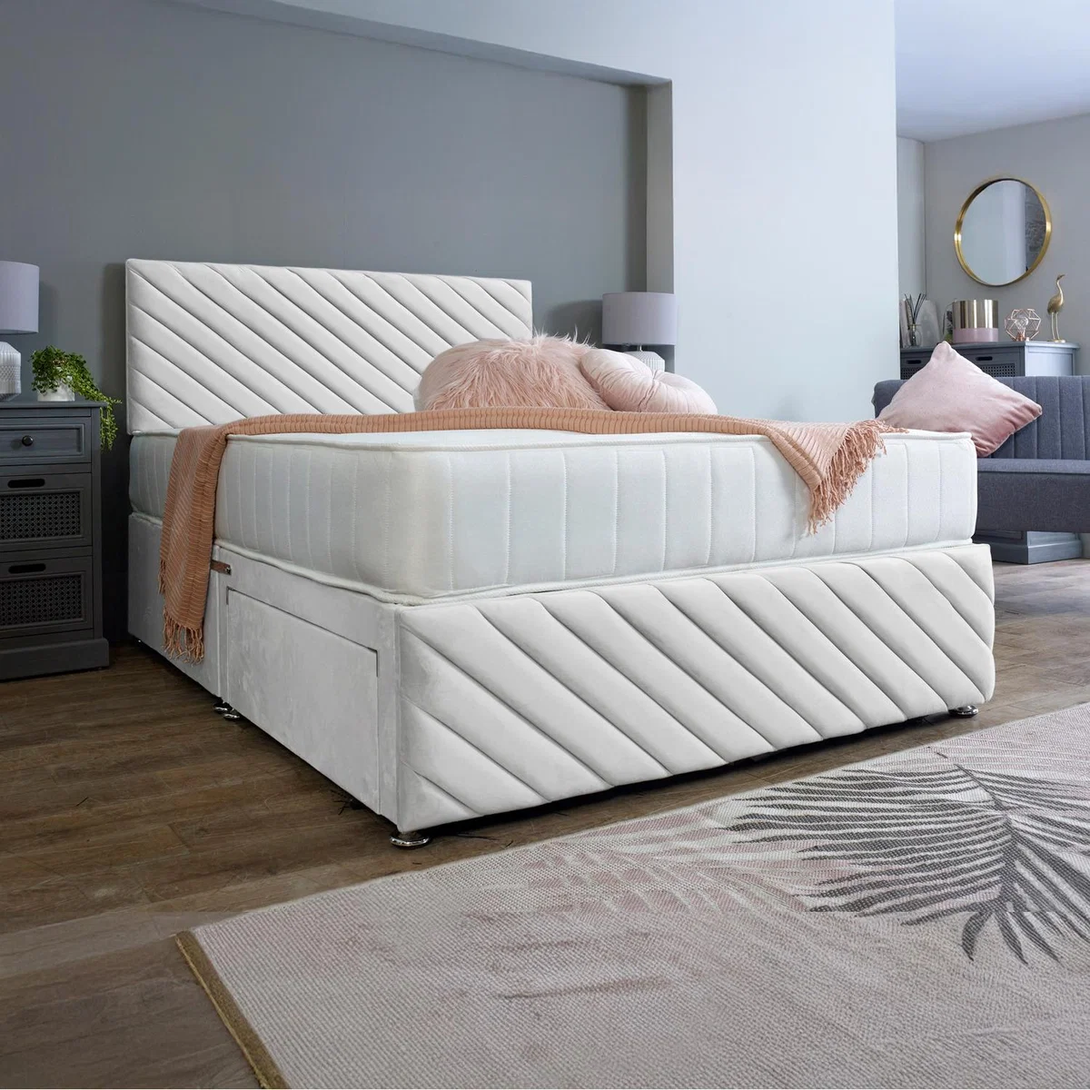 Tokyo Divan Bed Base with Headboard and Footboard - White / 2x Drawers Foot End / Small Double
