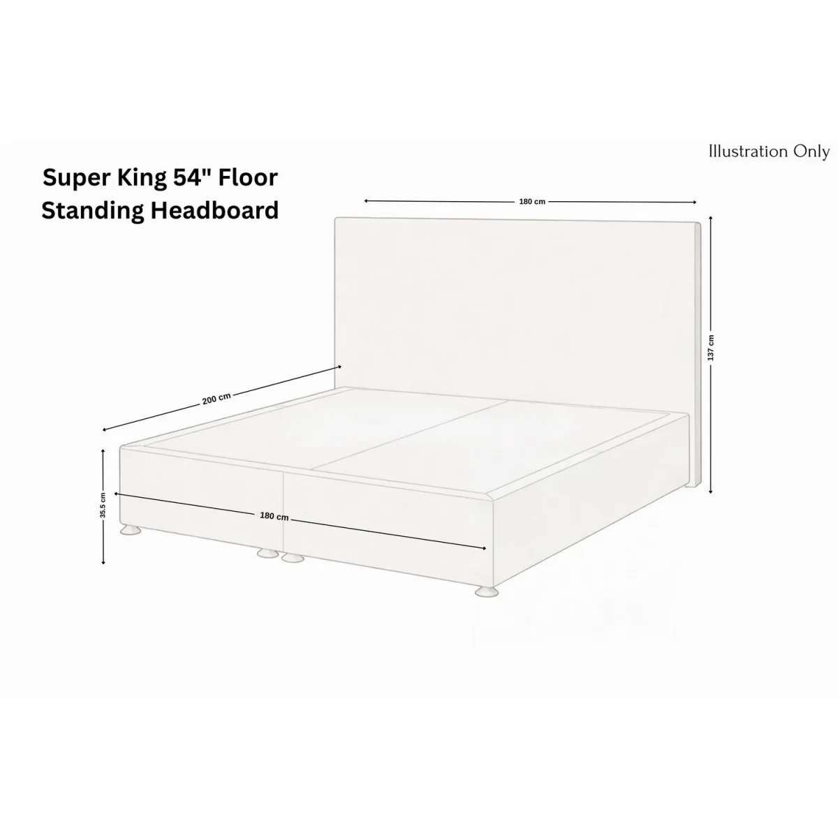 Sloomy Kansas Black Naples Divan Bed Base No Drawers 54 Inch Floor Standing Headboard - Black / 1500mm – image 2