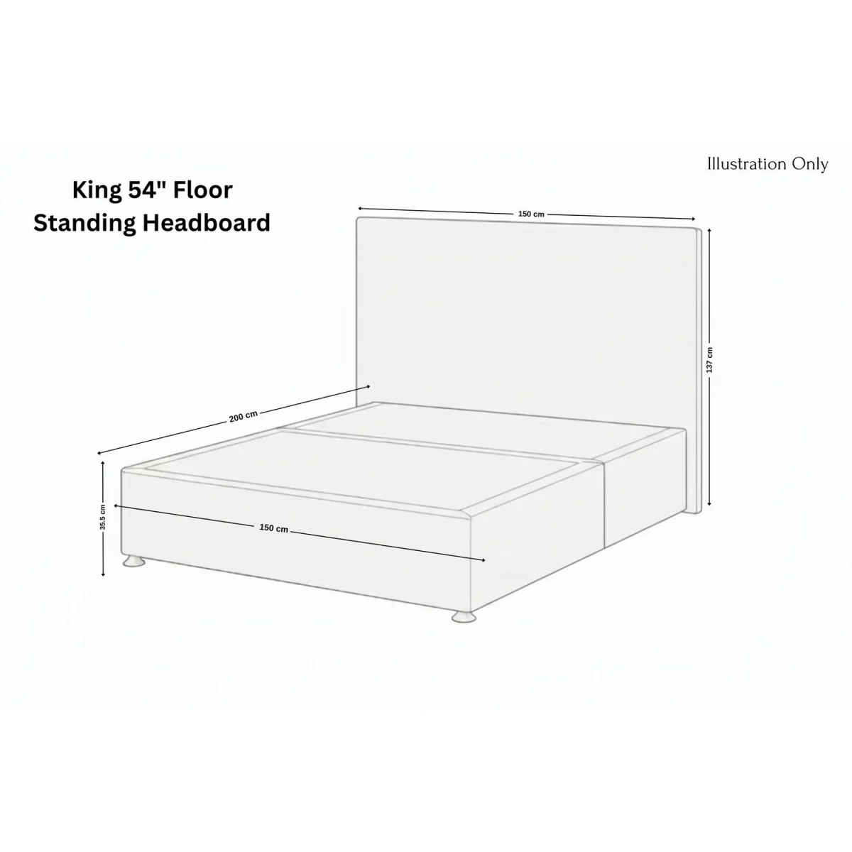 Sloomy Kansas Black Naples Divan Bed Base No Drawers 54 Inch Floor Standing Headboard - Black / 1500mm – image 3