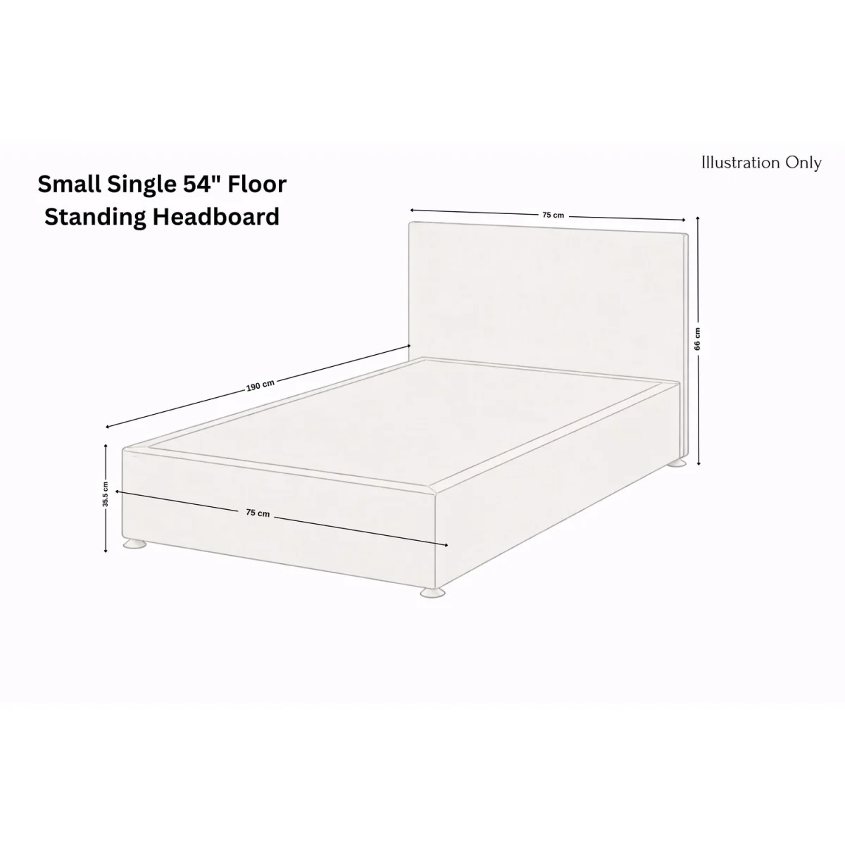 Sloomy Kansas Black Naples Divan Bed Base No Drawers 54 Inch Floor Standing Headboard - Black / 1500mm – image 4