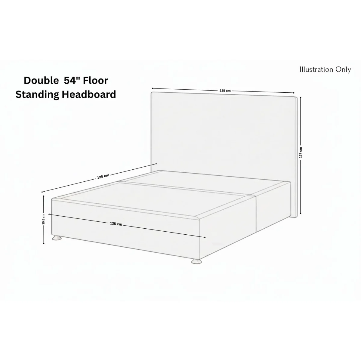 Sloomy Kansas Black Naples Divan Bed Base No Drawers 54 Inch Floor Standing Headboard - Black / 1500mm – image 5