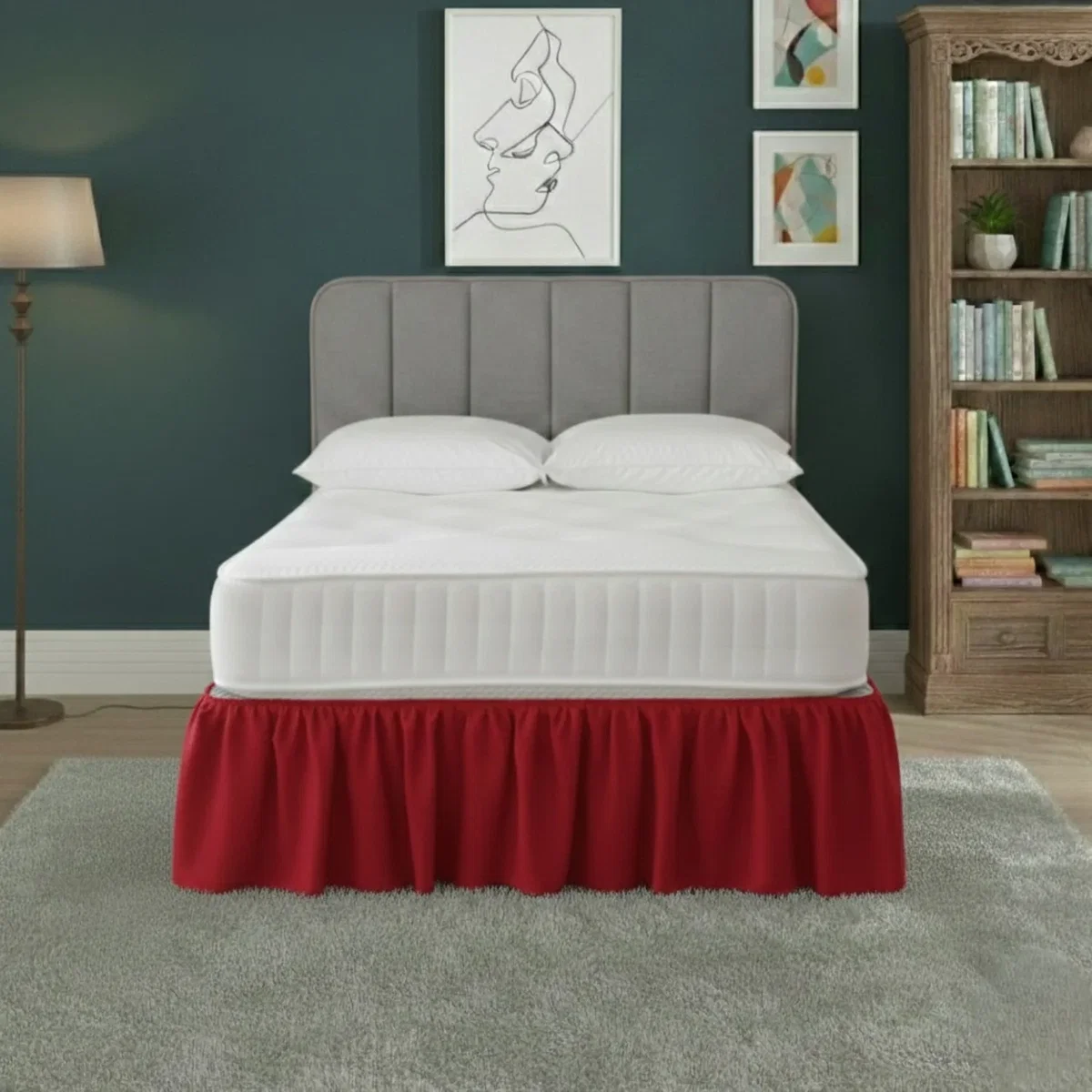 Base Valance Polycotton Sheet for Divan Beds Easy Care Bed Base Cover - Red / Superking – image 1