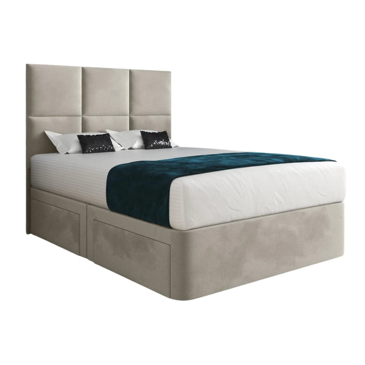 Dime Upholstered Divan Bed Frame with Floorstanding Headboard - Cream / Double