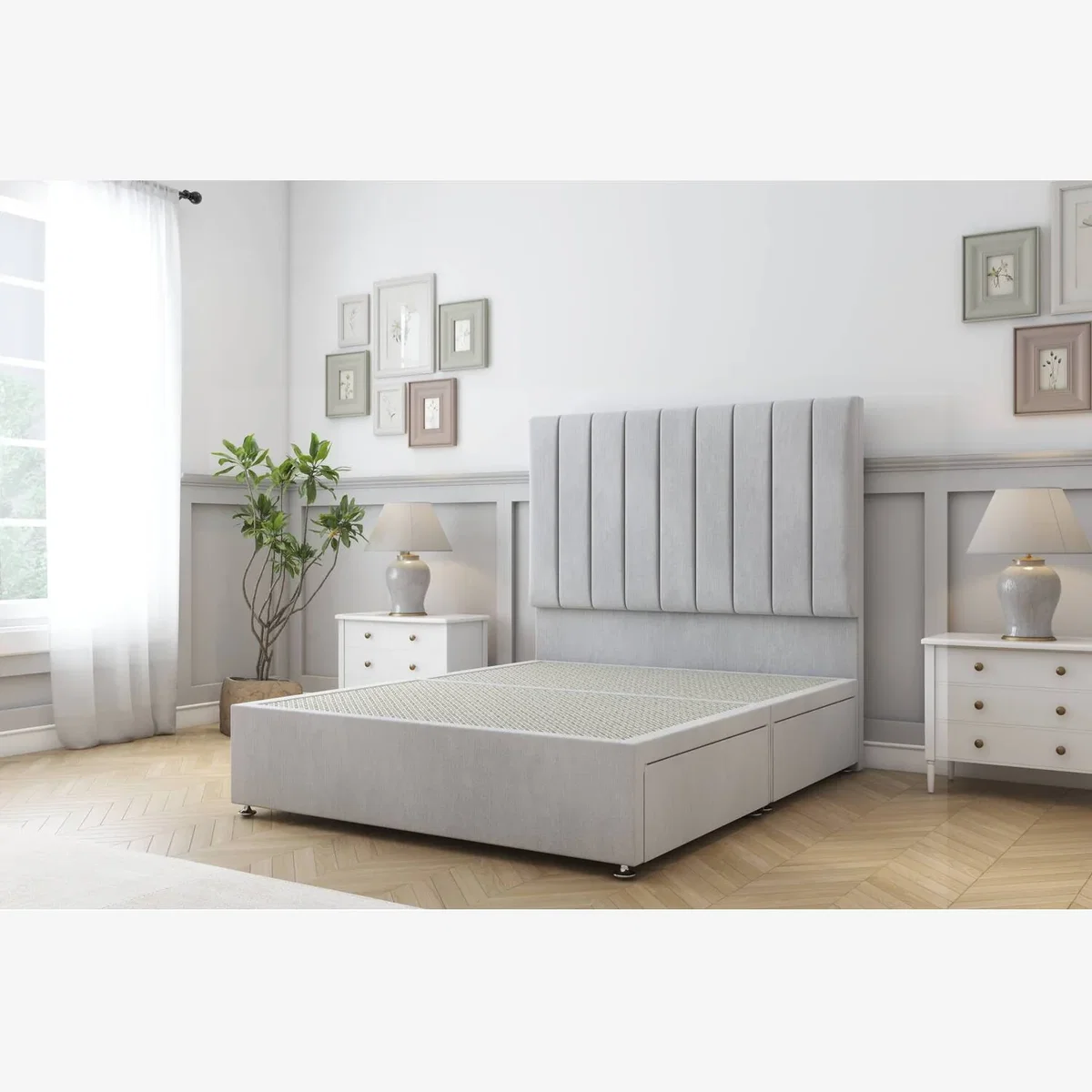 Sloomy Kansas Silver Naples Divan Bed Base 2 Drawers Foot-End 54 Inch Floor Standing Headboard - Silver / 1350mm – image 1