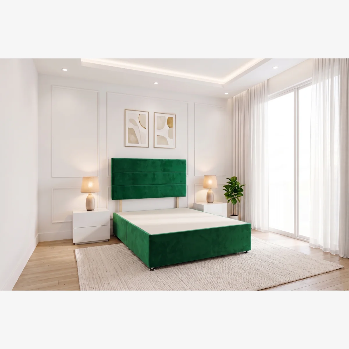 Knight Sleep York Divan Bed Frame With No Mattress, 2 Drawers And Headboard Plush Velvet - Emerald / King – image 1