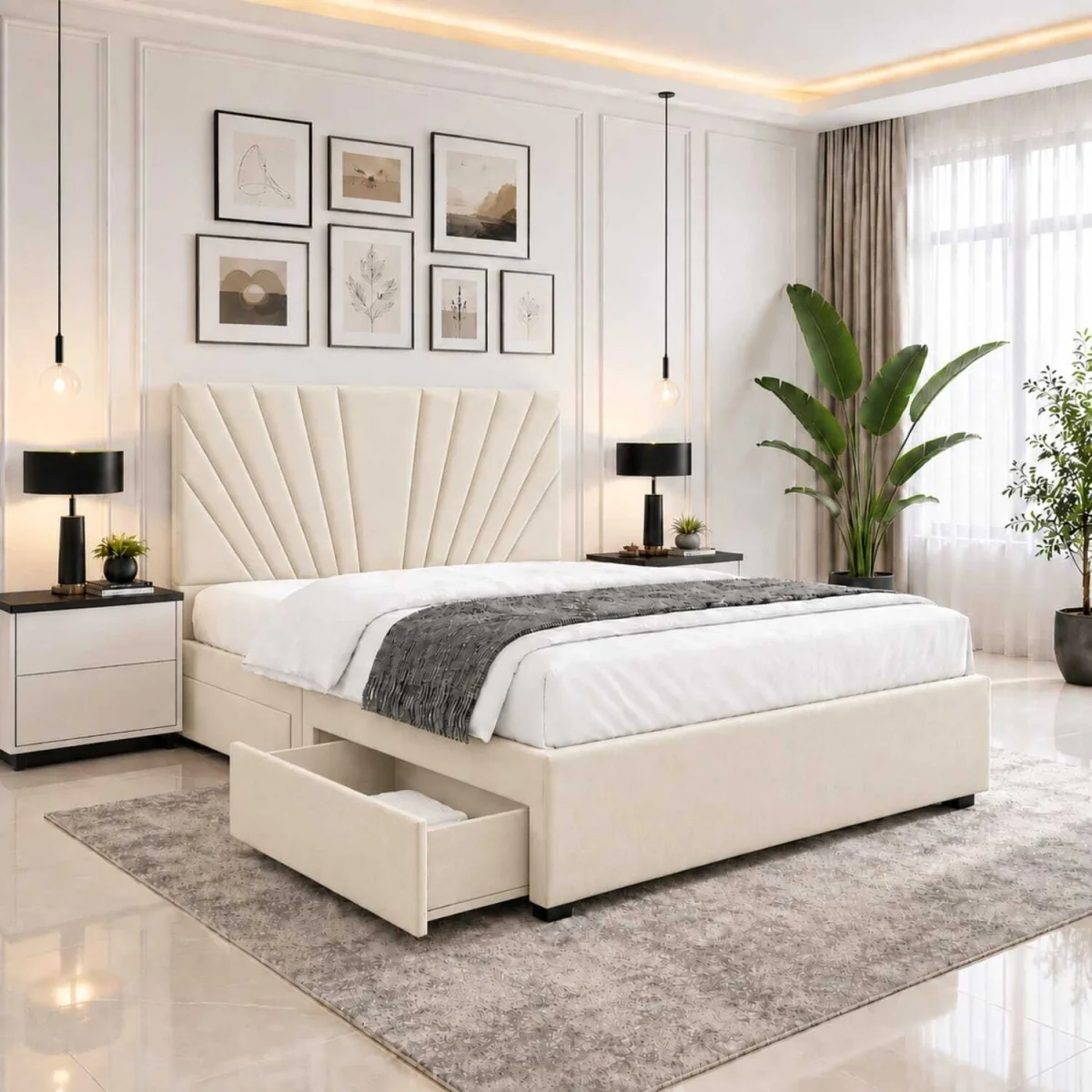 Velmora Luxury Upholstered Divan Bed With Tall Headboard And Mattress - Black / Double – image 2