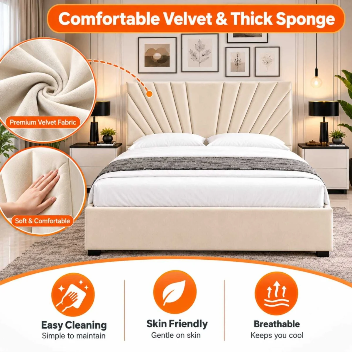 Velmora Luxury Upholstered Divan Bed With Tall Headboard And Mattress - Black / Double – image 5