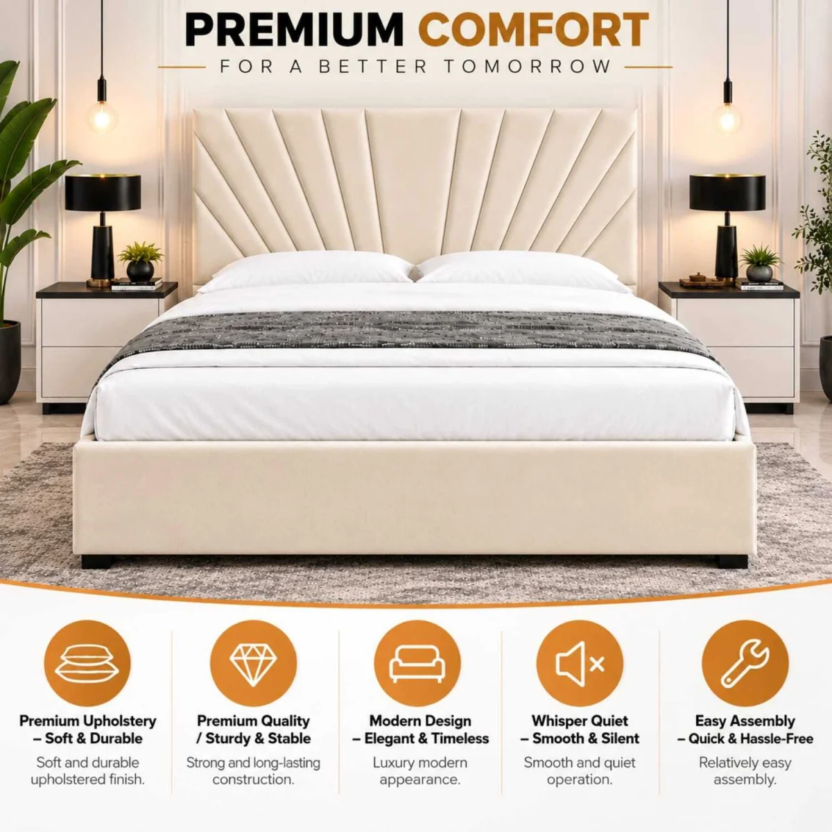 Velmora Luxury Upholstered Divan Bed With Tall Headboard And Mattress - Black / Double – image 8