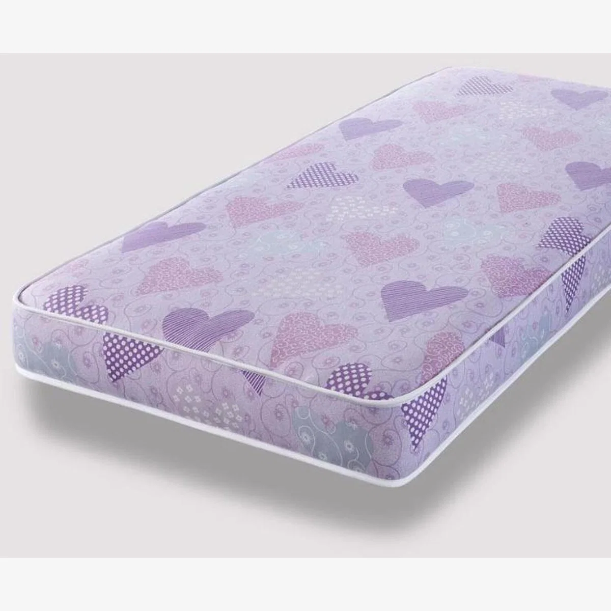 Budget Kids Pink Hearts Mattress, Single Sided, Medium Soft - Pink and Lilac Hearts / Small Single