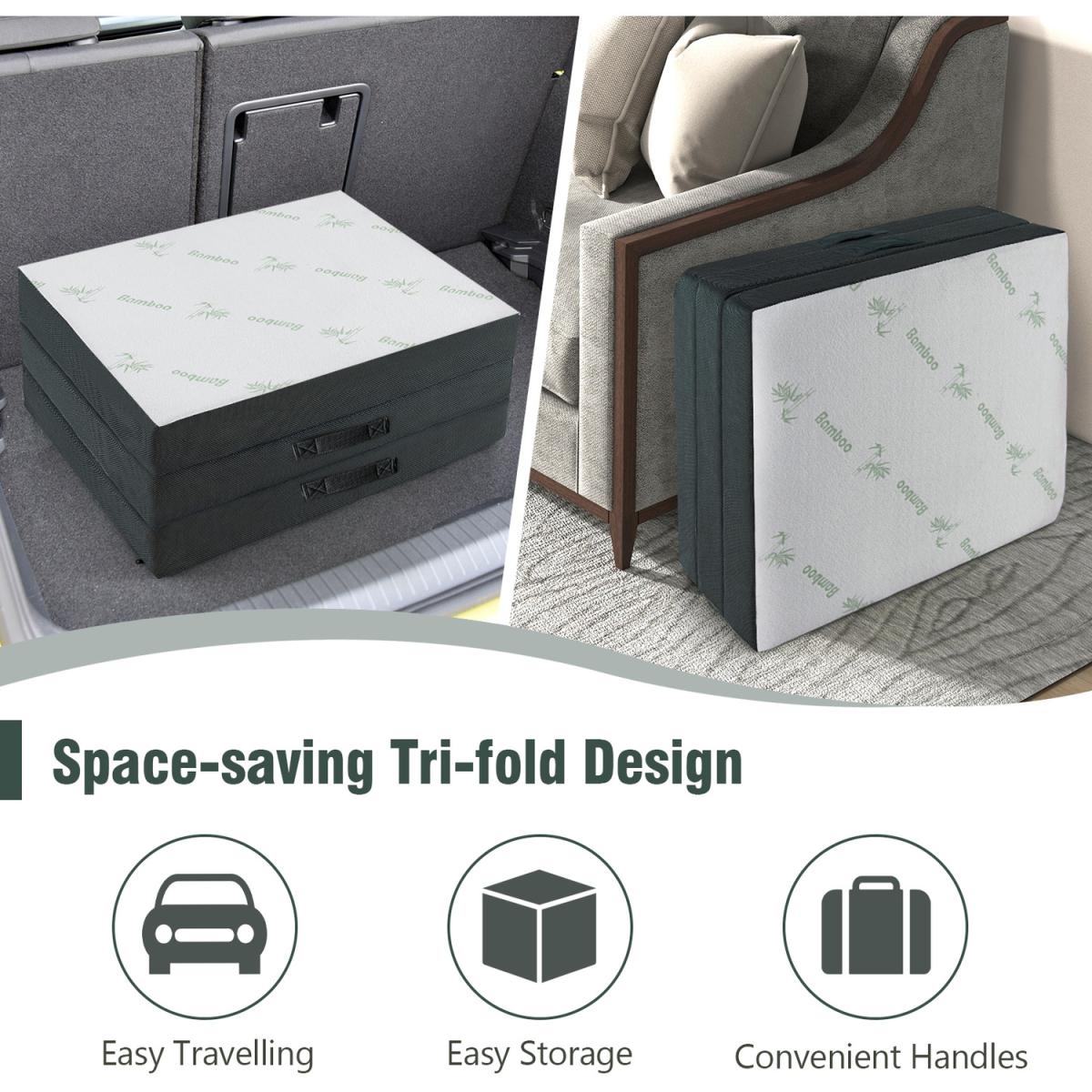 Costway 4-Inch Tri Folding Mattress Foam Mattress Topper - Grey – image 4