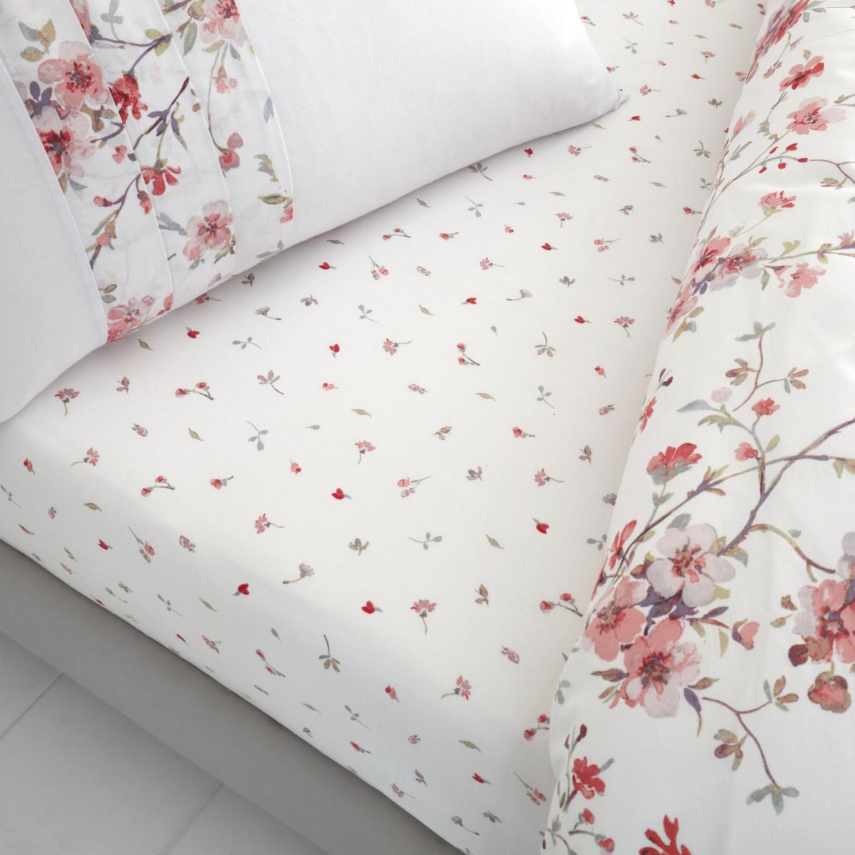 Catherine Lansfield Jasmine Floral Fitted Sheet White and Pink – image 1