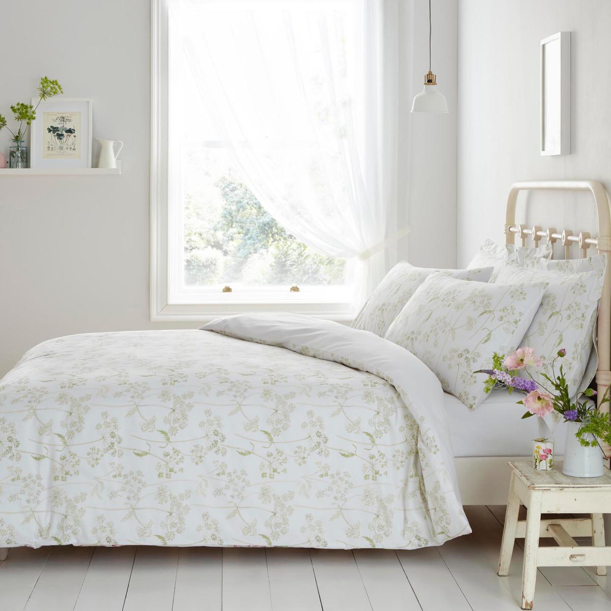 Felicity White Floral Reversible 100% Cotton Duvet Cover and Pillowcase Set White – image 2