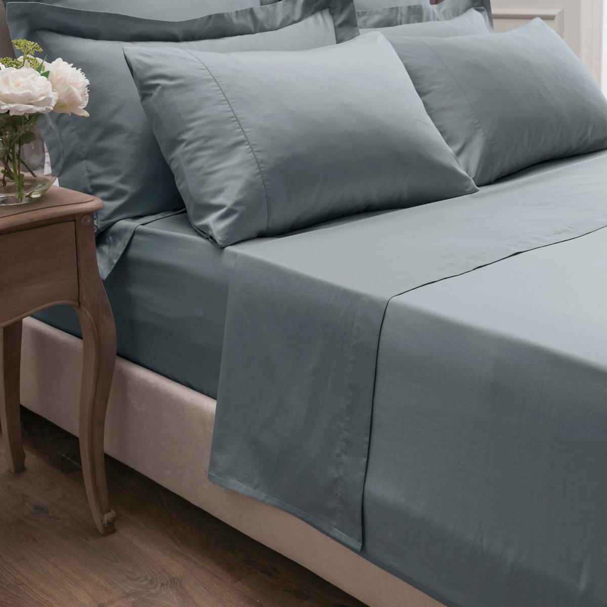Dorma 300 Thread Count 100% Cotton Sateen Plain Flat Sheet Denim – image 1