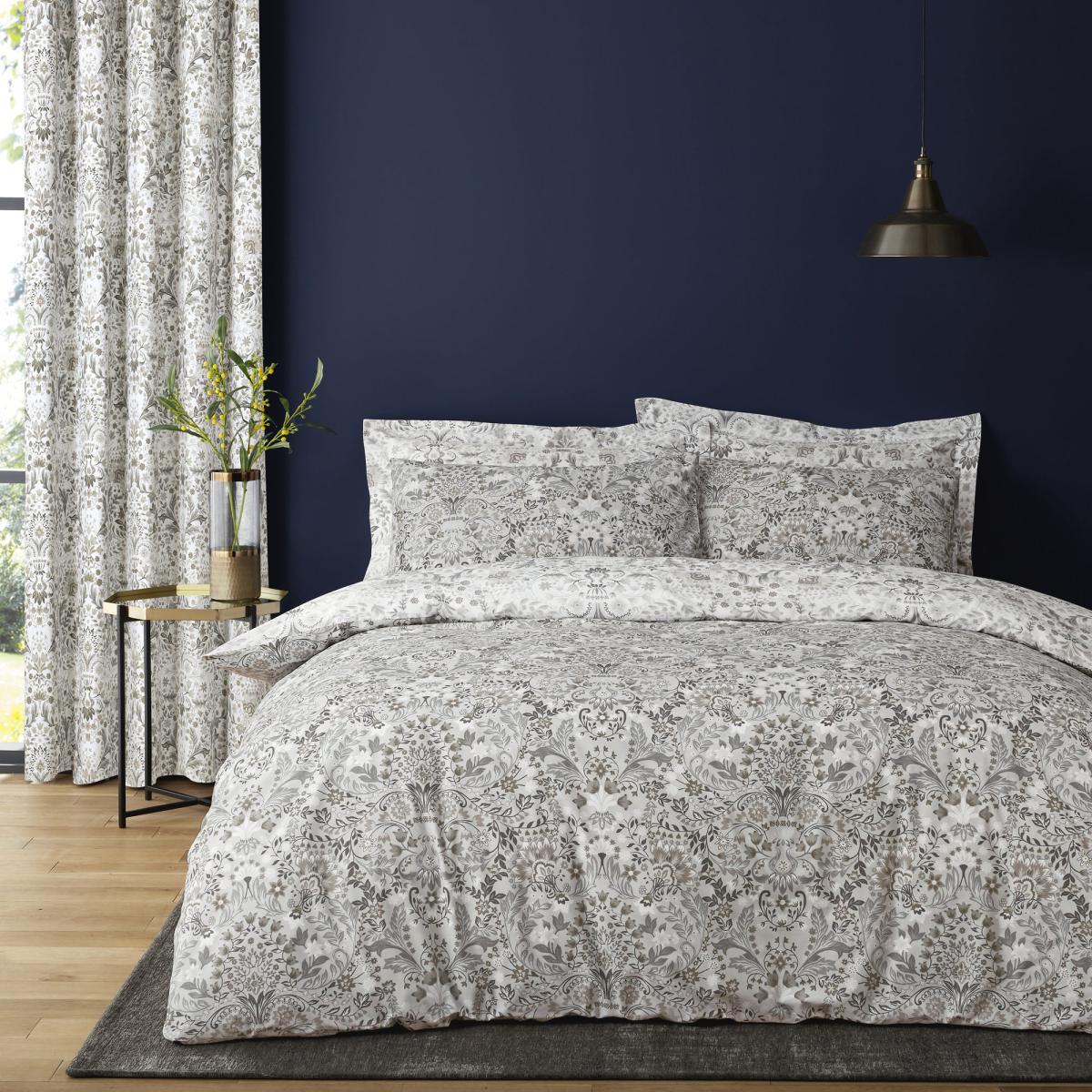 Hardwick Floral Grey Reversible Duvet Cover and Pillowcase Set Light Grey – image 2