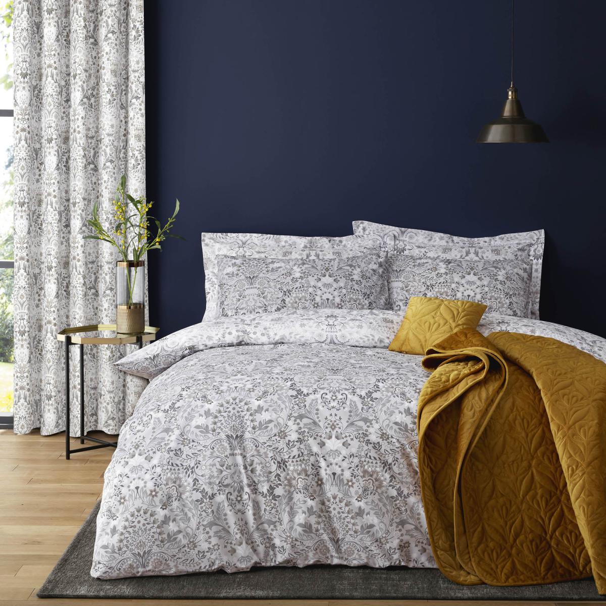 Hardwick Floral Grey Reversible Duvet Cover and Pillowcase Set Light Grey – image 1