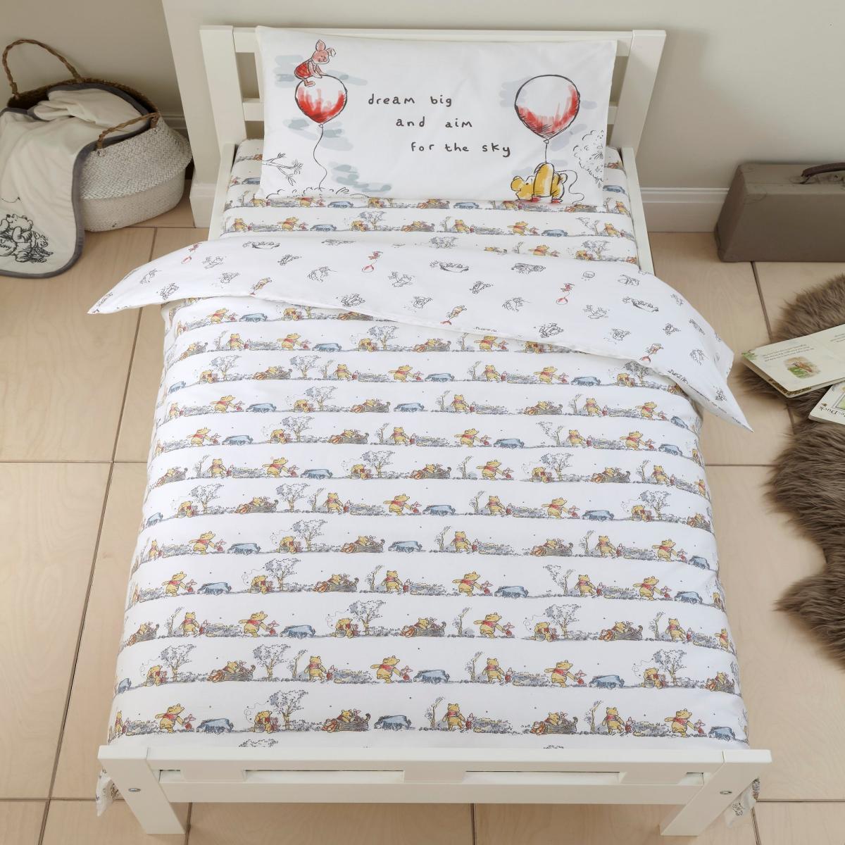 Disney Winnie the Pooh Cot Bed Duvet Cover and Pillowcase Set Cream – image 1