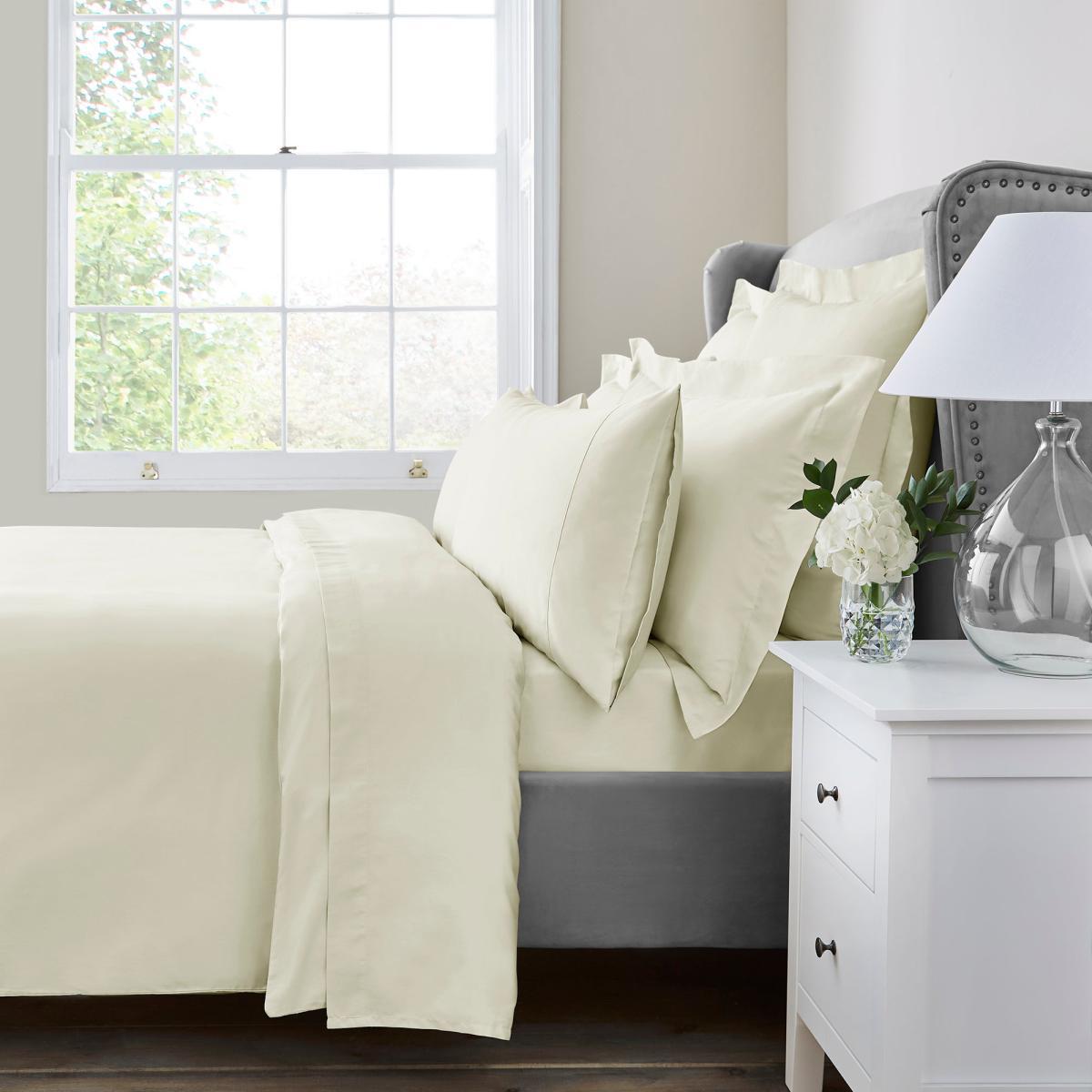 Dorma 300 Thread Count 100% Cotton Sateen Plain Fitted Sheet Buttermilk – image 3