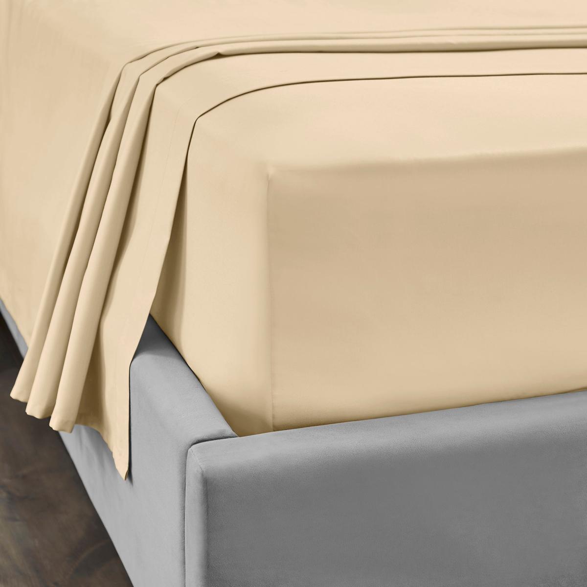 Dorma 300 Thread Count 100% Cotton Sateen Plain Fitted Sheet Buttermilk – image 1